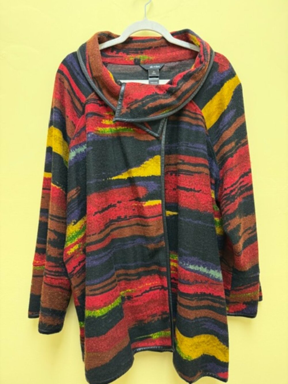 Ali Miles Multi Color Abstract Knit Jacket Womens 3X